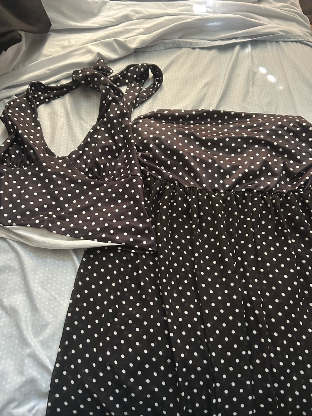 Women’s Black Polka Dot Sheer maxi skirt and halter top set - Classic Comfort